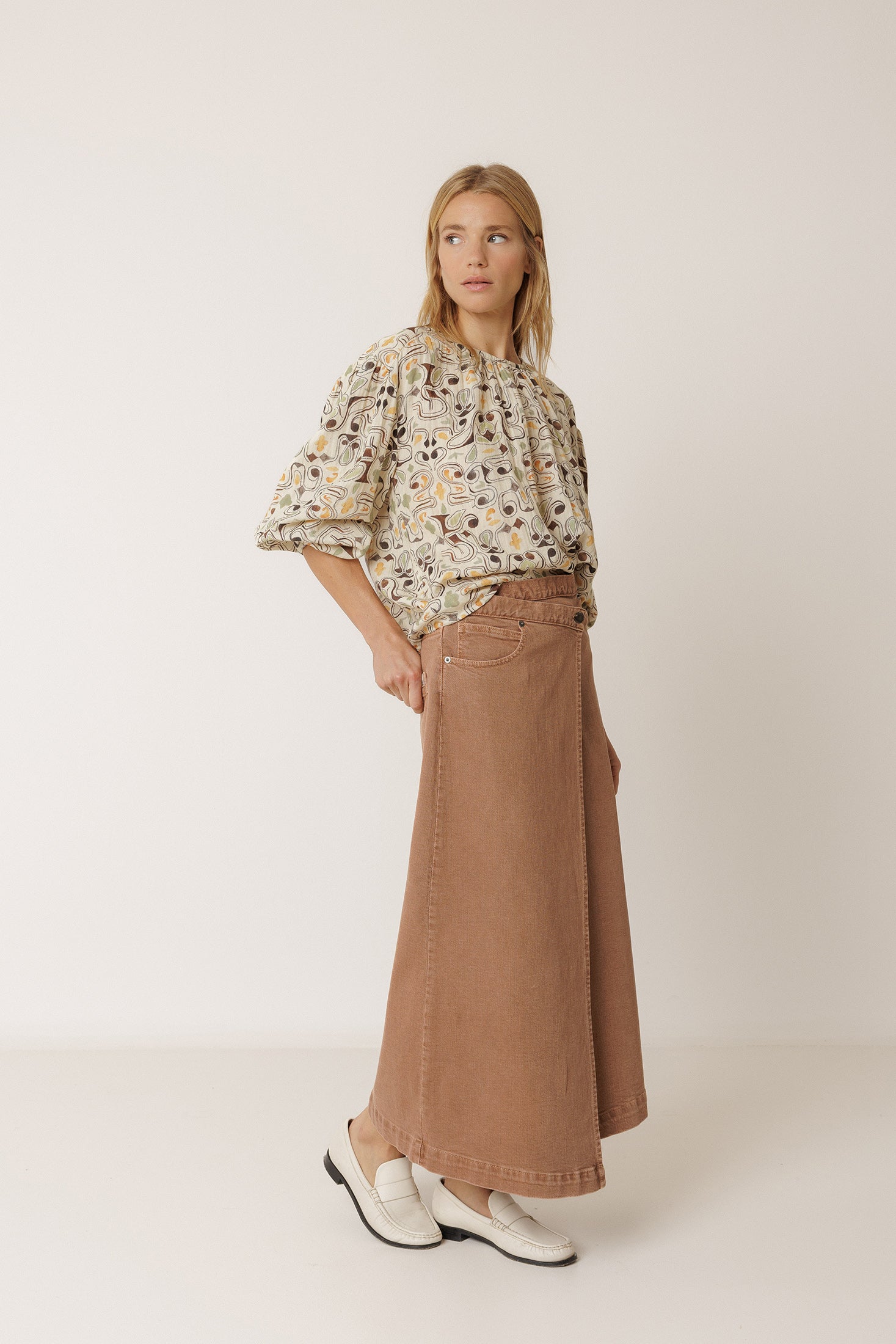 Blouse Imprimée En Double Gaze - Chocolat