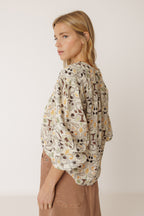 Blouse Imprimée En Double Gaze - Chocolat