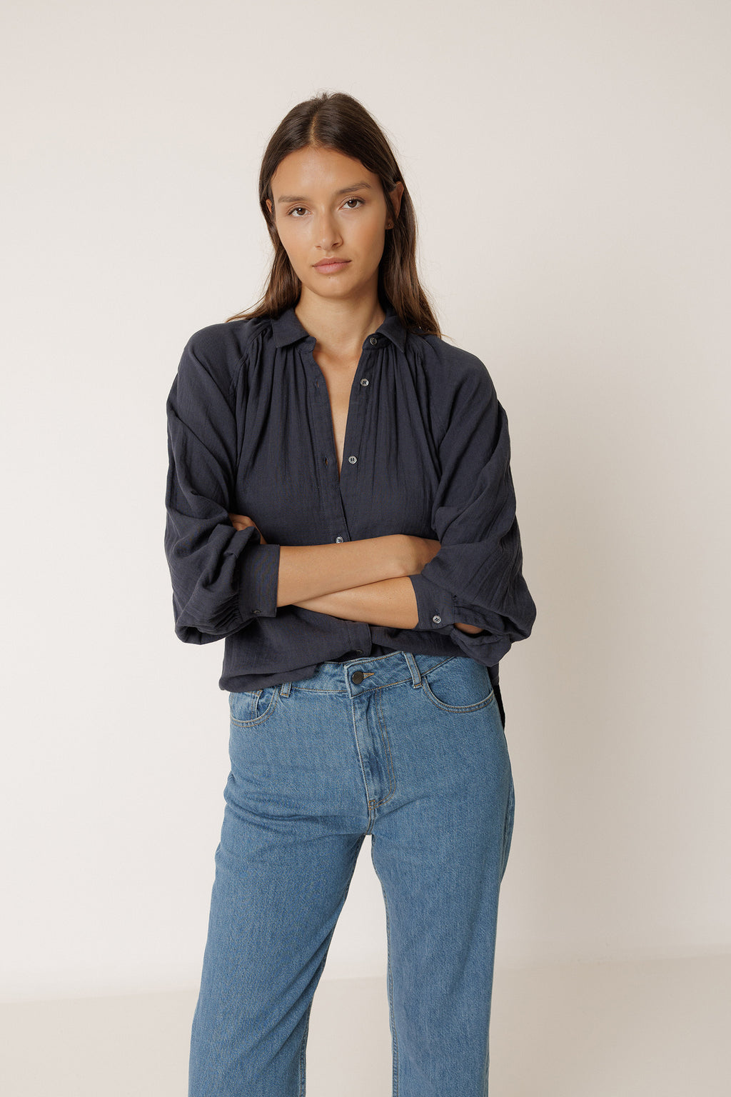 Chemise En Double Gaze - Bleu Marine