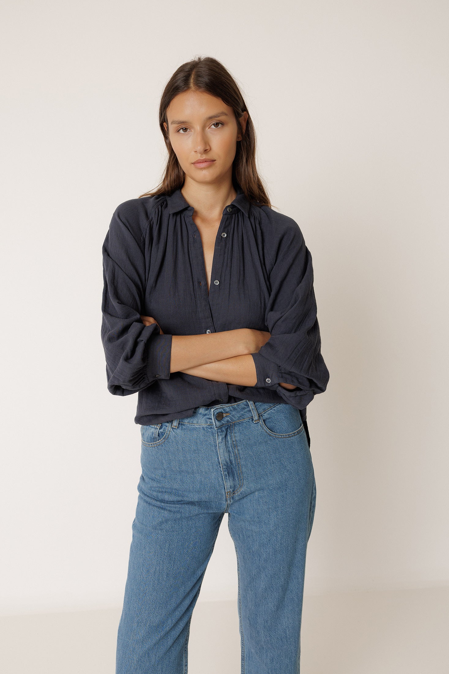 Chemise En Double Gaze - Bleu Marine