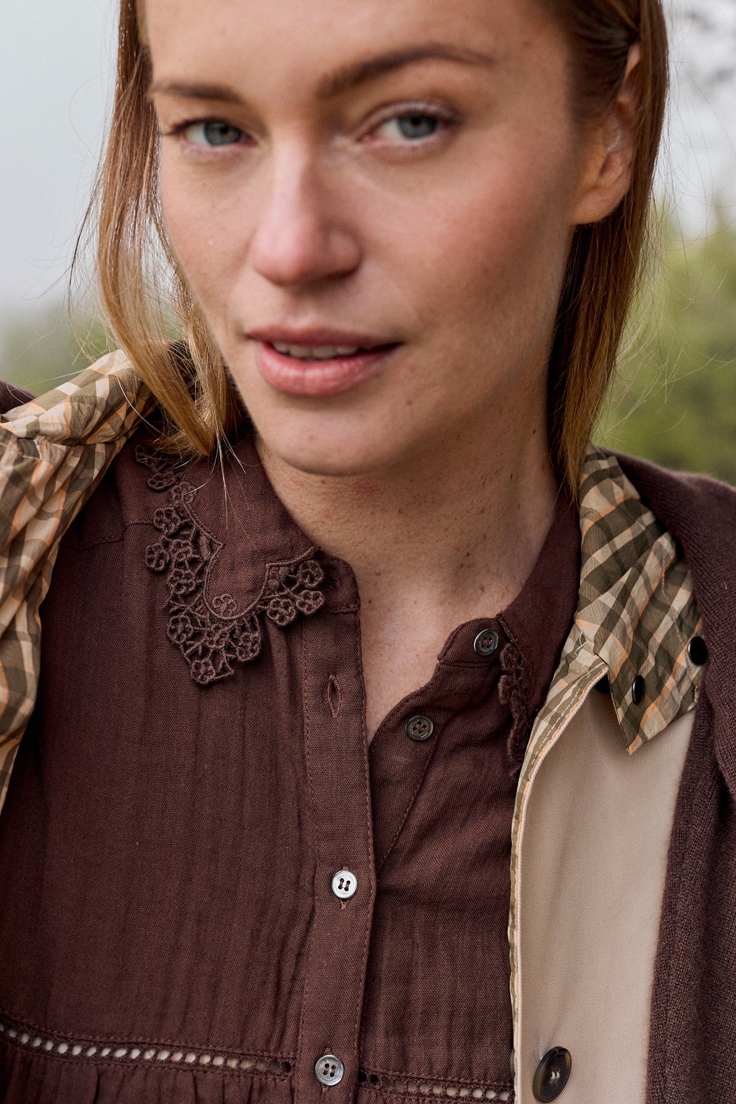 Chemise À Encolure Crochetée - Chocolat