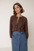 Chemise En Double Gaze Et Dentelle - Chocolat
