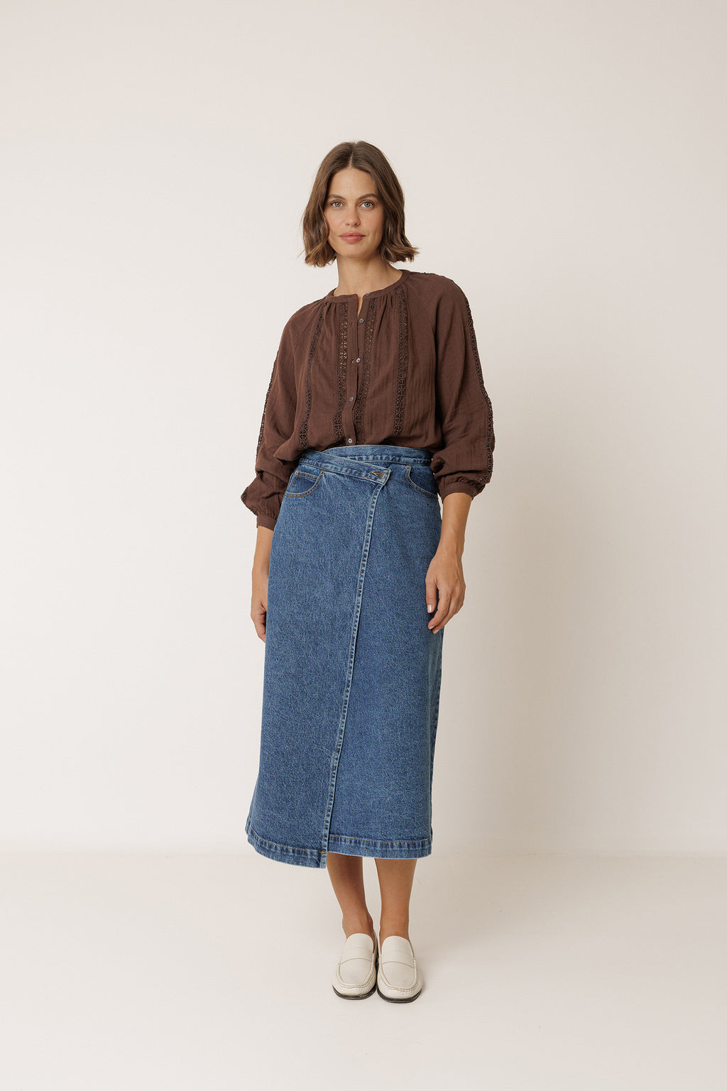 Chemise En Double Gaze Et Dentelle - Chocolat