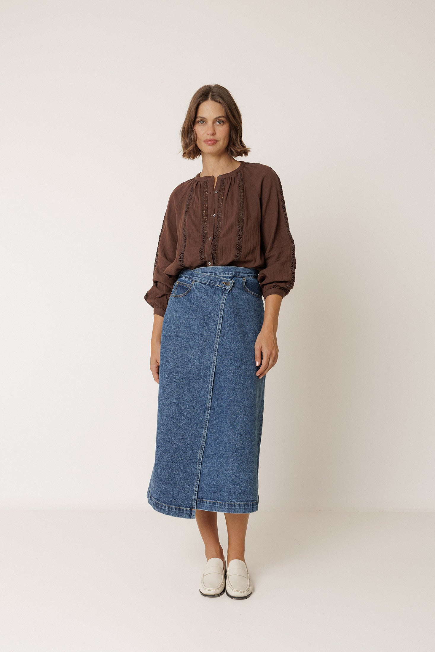 Chemise En Double Gaze Et Dentelle - Chocolat