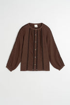 Chemise En Double Gaze Et Dentelle - Chocolat