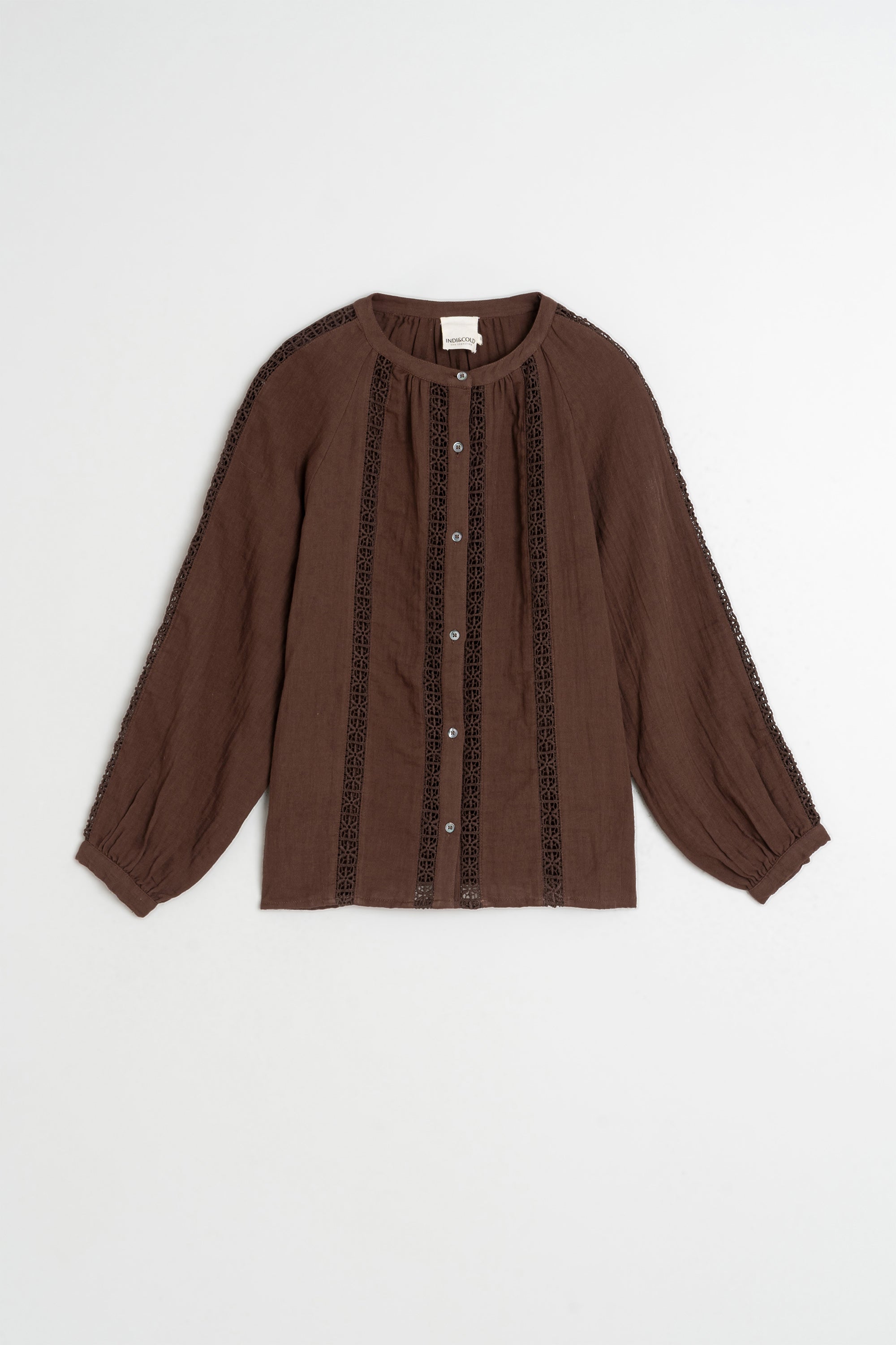 Chemise En Double Gaze Et Dentelle - Chocolat