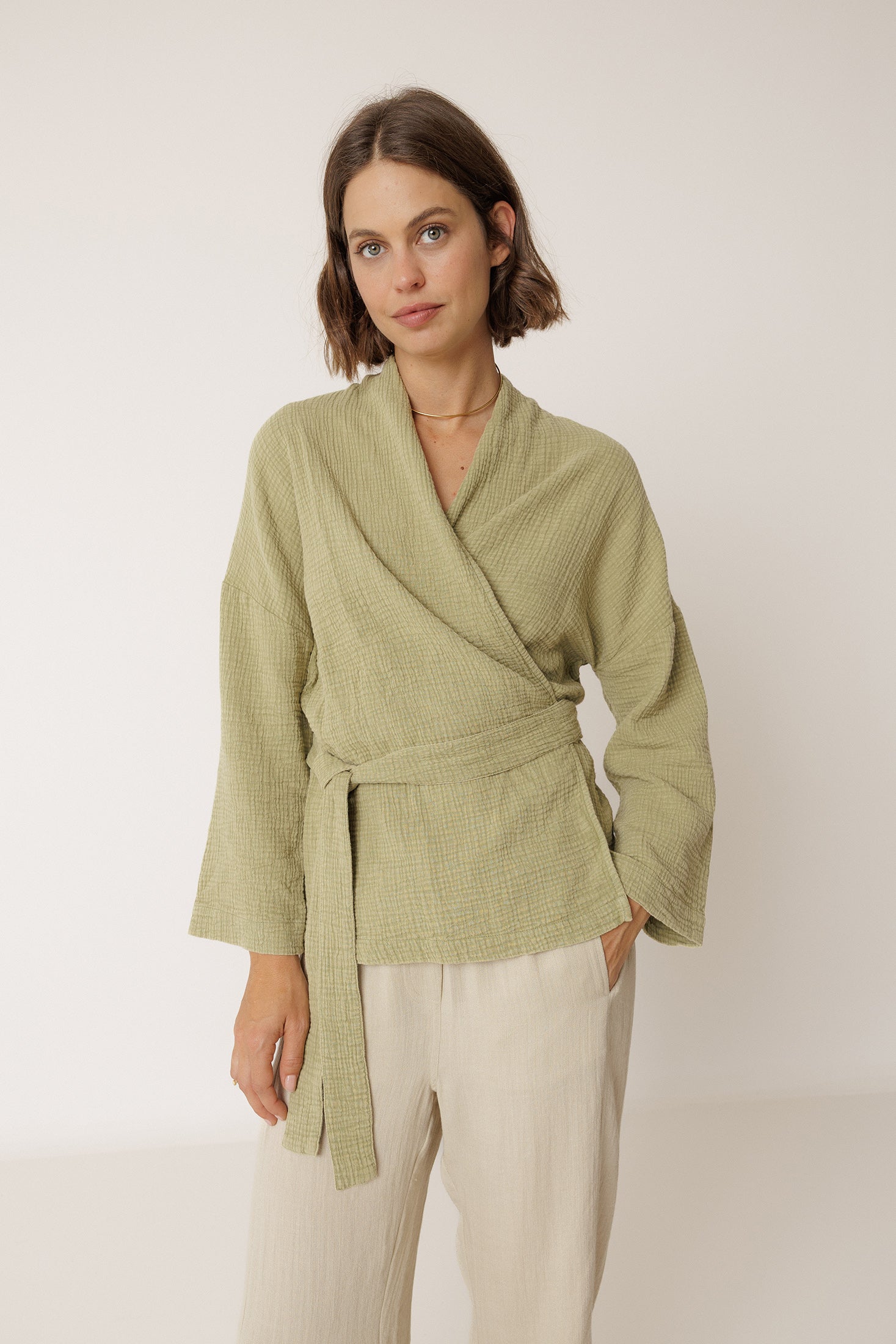 Kimono En Double Gaze - Aloès