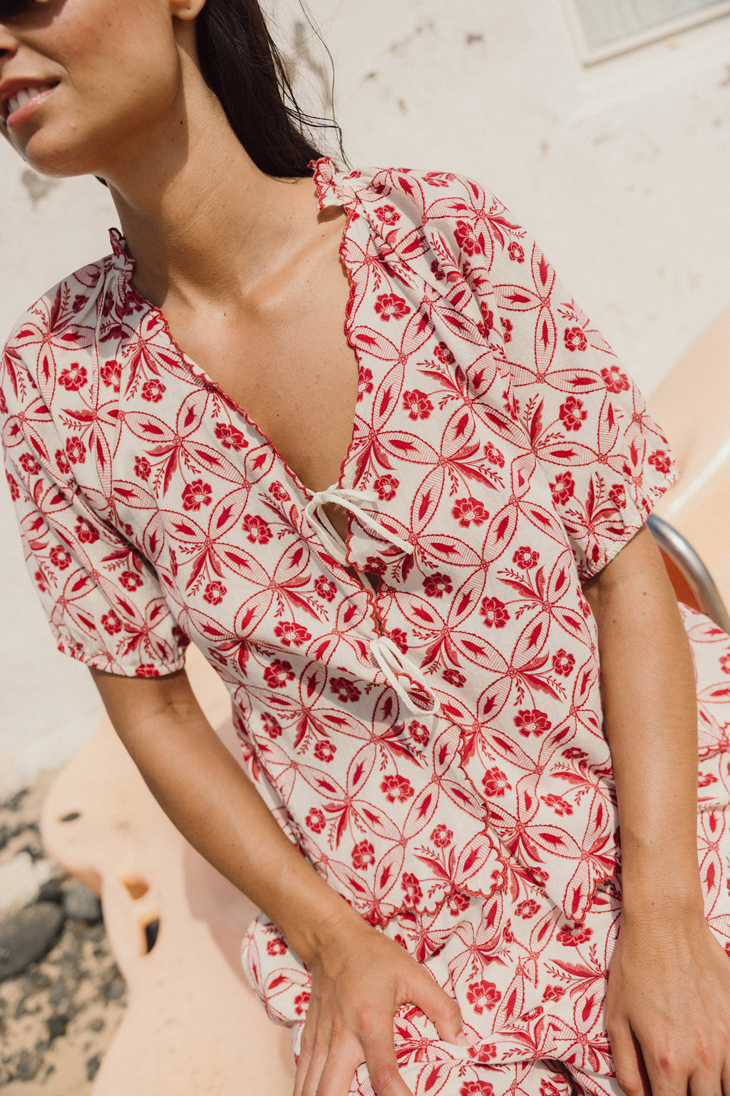 Chemise Imprimée Vintage À Nouer - Rouge