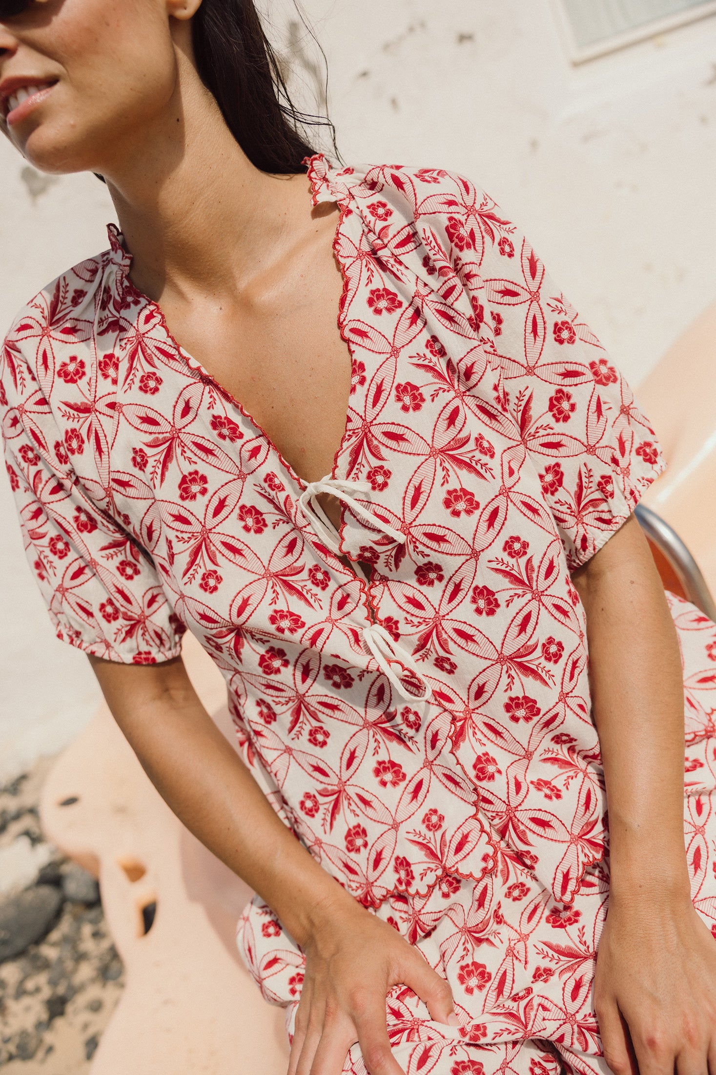 Chemise Imprimée Vintage À Nouer - Rouge
