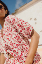 Chemise Imprimée Vintage À Nouer - Rouge