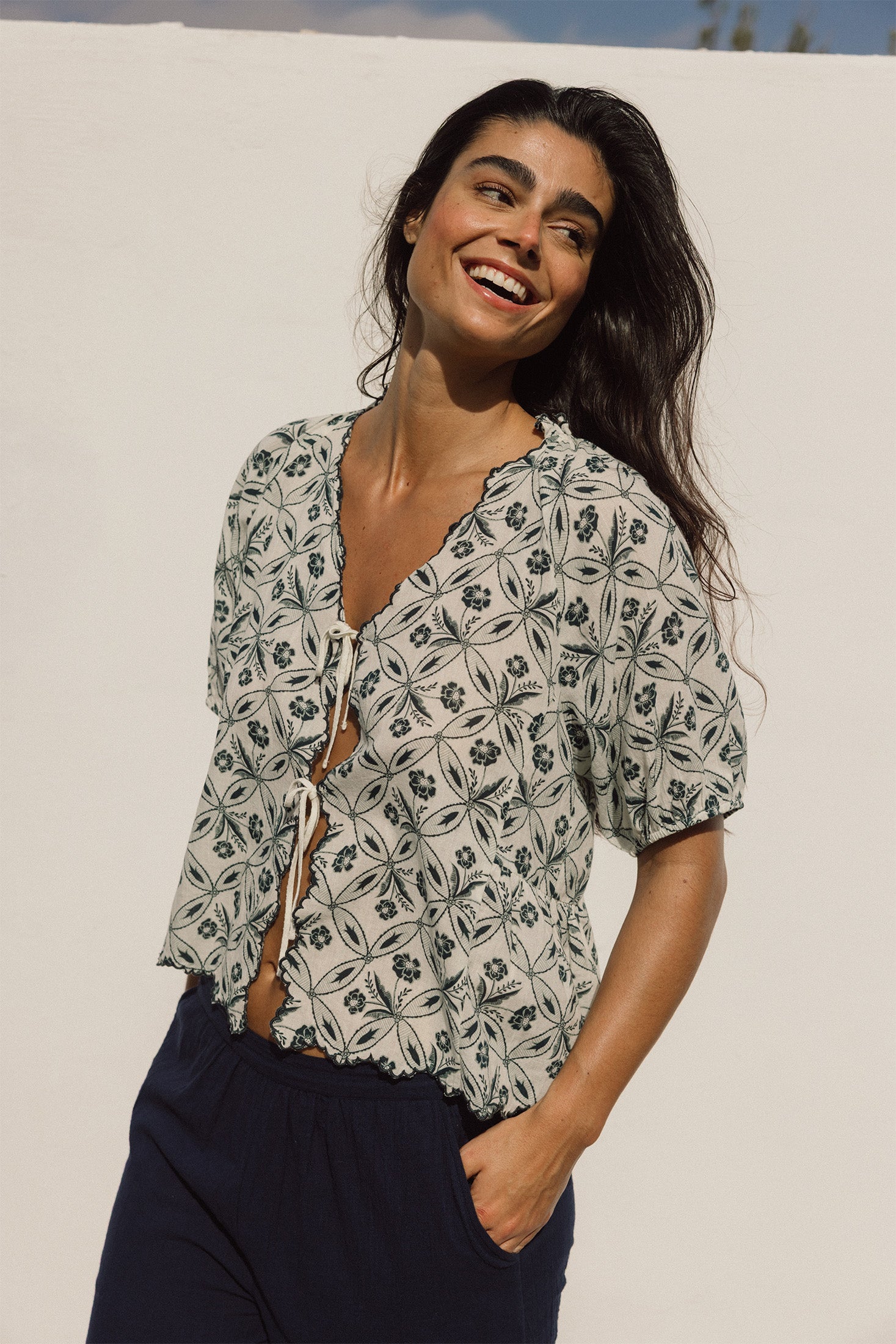 Chemise Imprimée Vintage À Nouer - Charbon