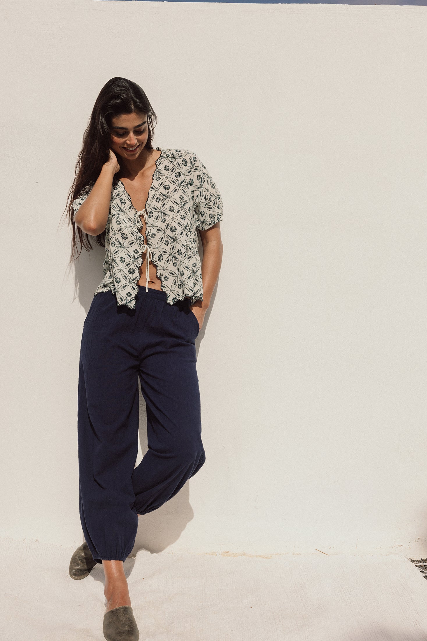 Chemise Imprimée Vintage À Nouer - Charbon