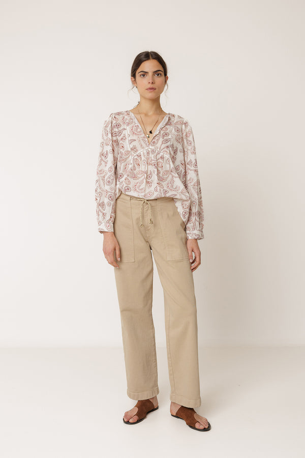 Straight-Leg Drawstring Trousers - Sand
