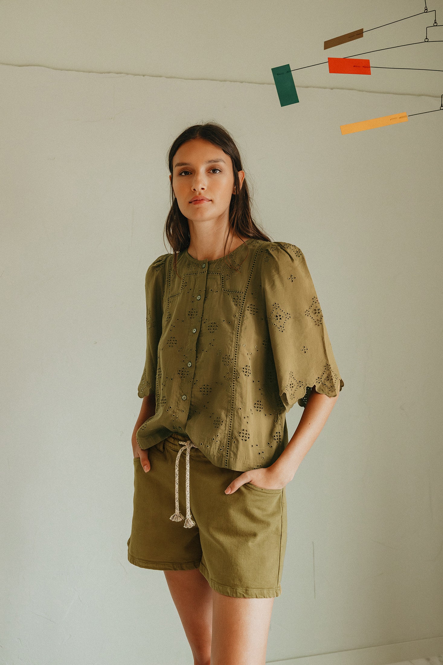 Short À Taille Élastique Et Cordon - Kaki