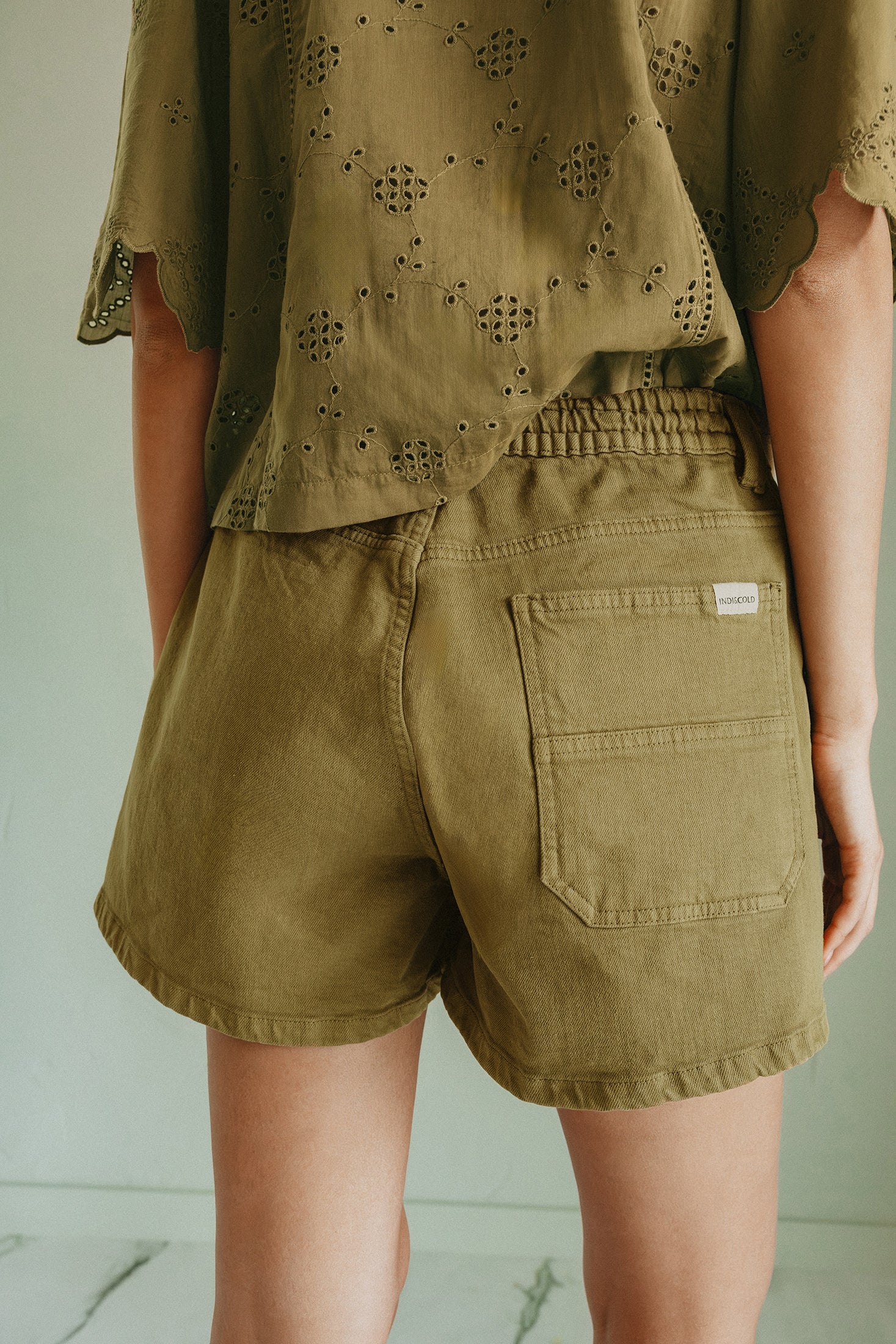 Short À Taille Élastique Et Cordon - Kaki
