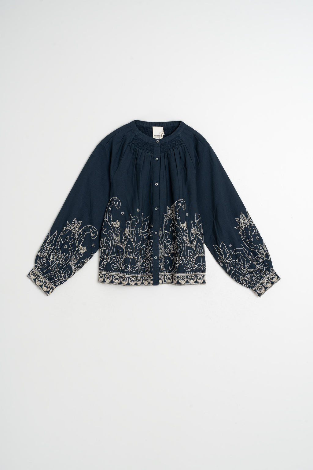 Blouse À Ourlet Fleuri - Bleu Marine