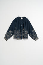 Blouse À Ourlet Fleuri - Bleu Marine