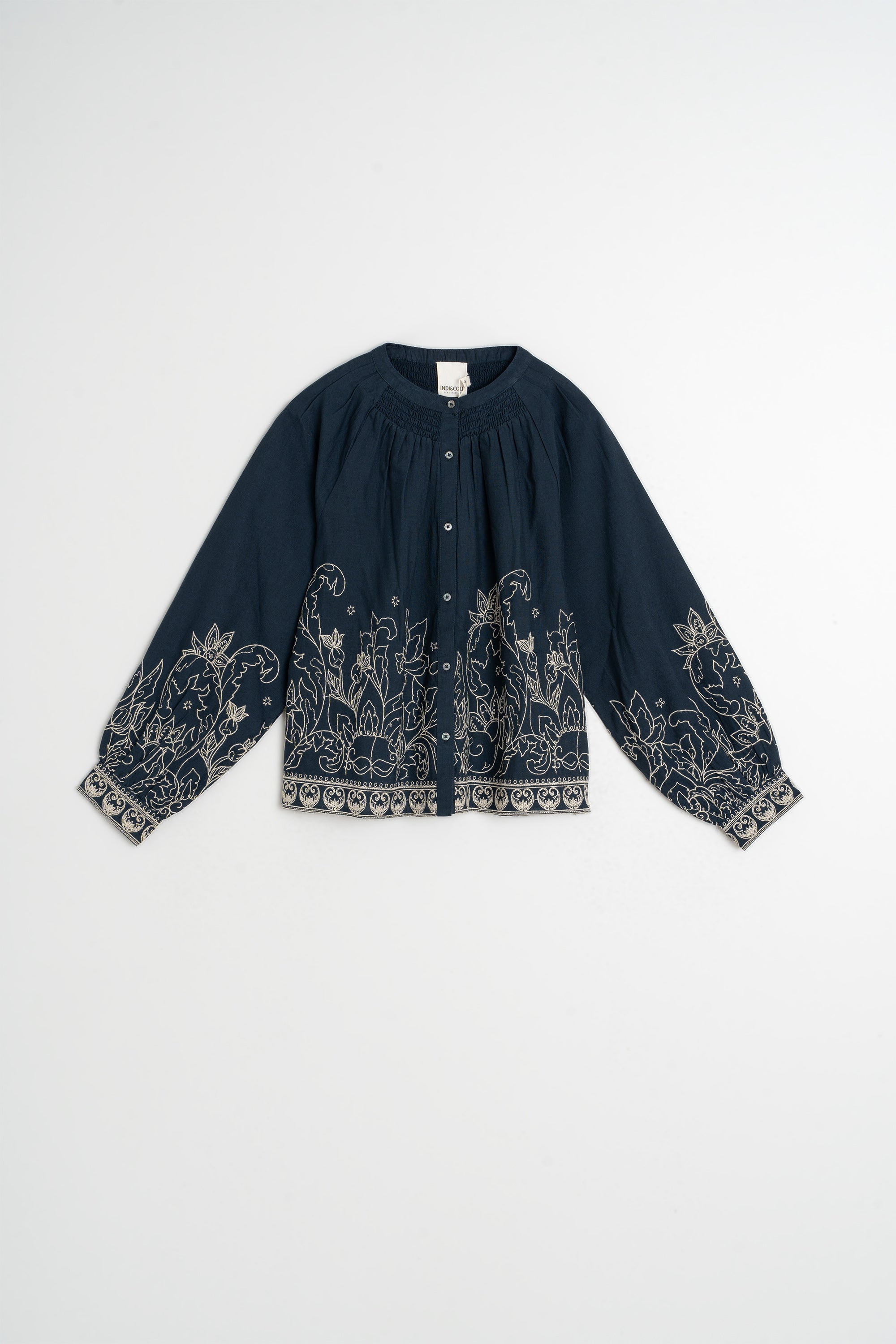 Blouse À Ourlet Fleuri - Bleu Marine