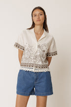 Chemise À Broderie Contrastée - Écru