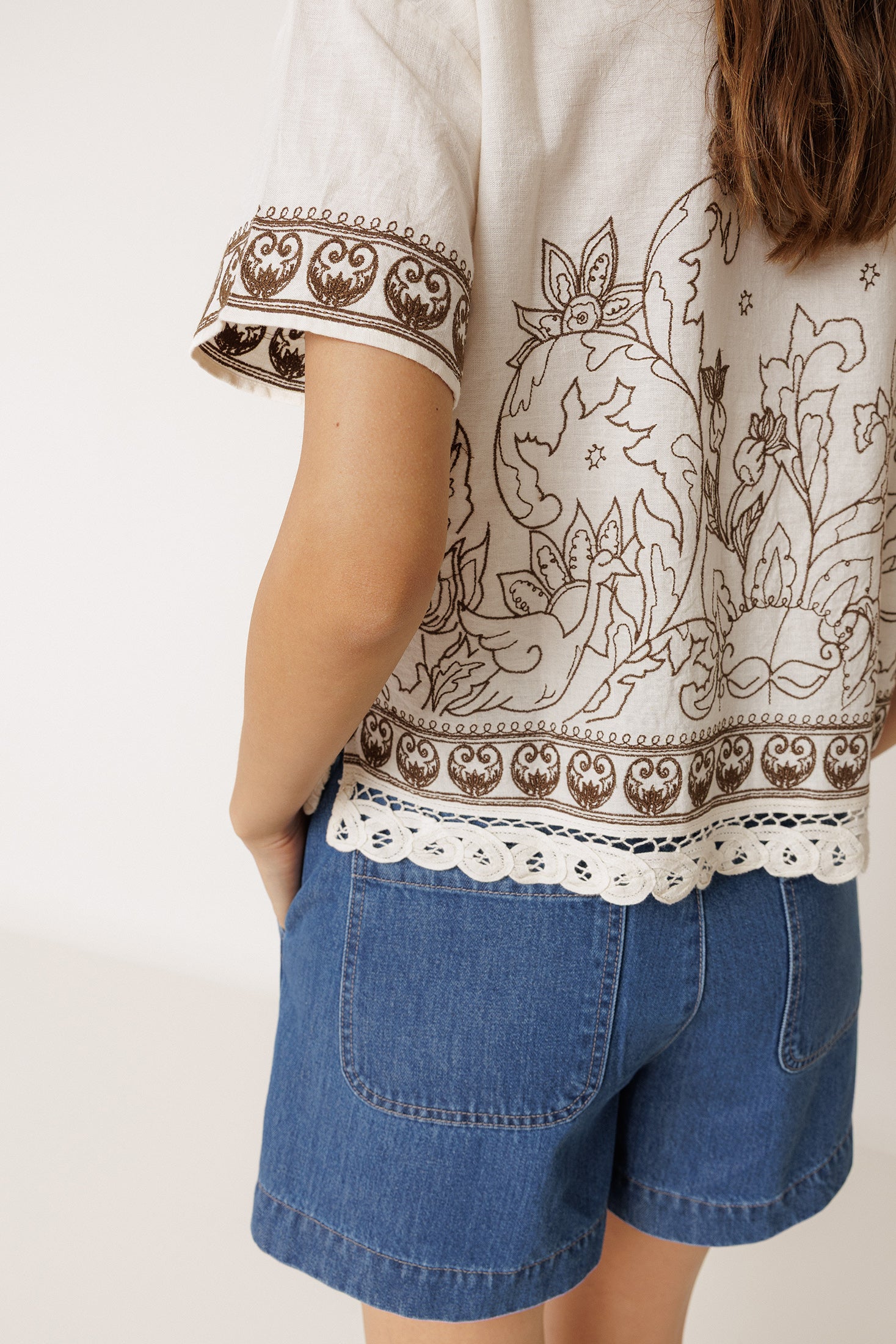 Chemise À Broderie Contrastée - Écru