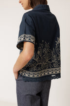 Chemise À Broderie Contrastée - Bleu Marine