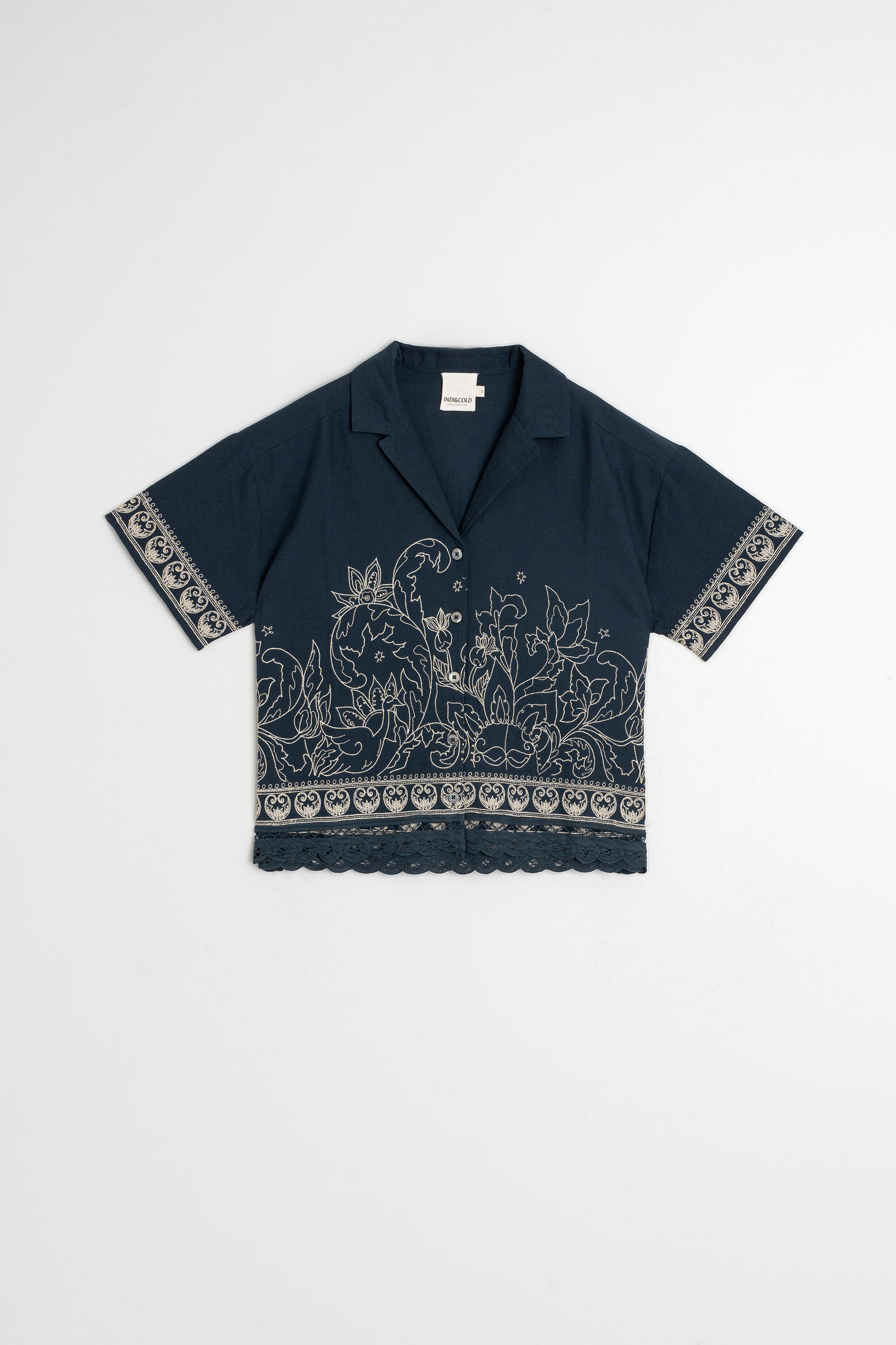 Chemise À Broderie Contrastée - Bleu Marine