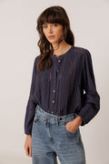 Chemise Romantique En Double Gaze - Bleu Marine