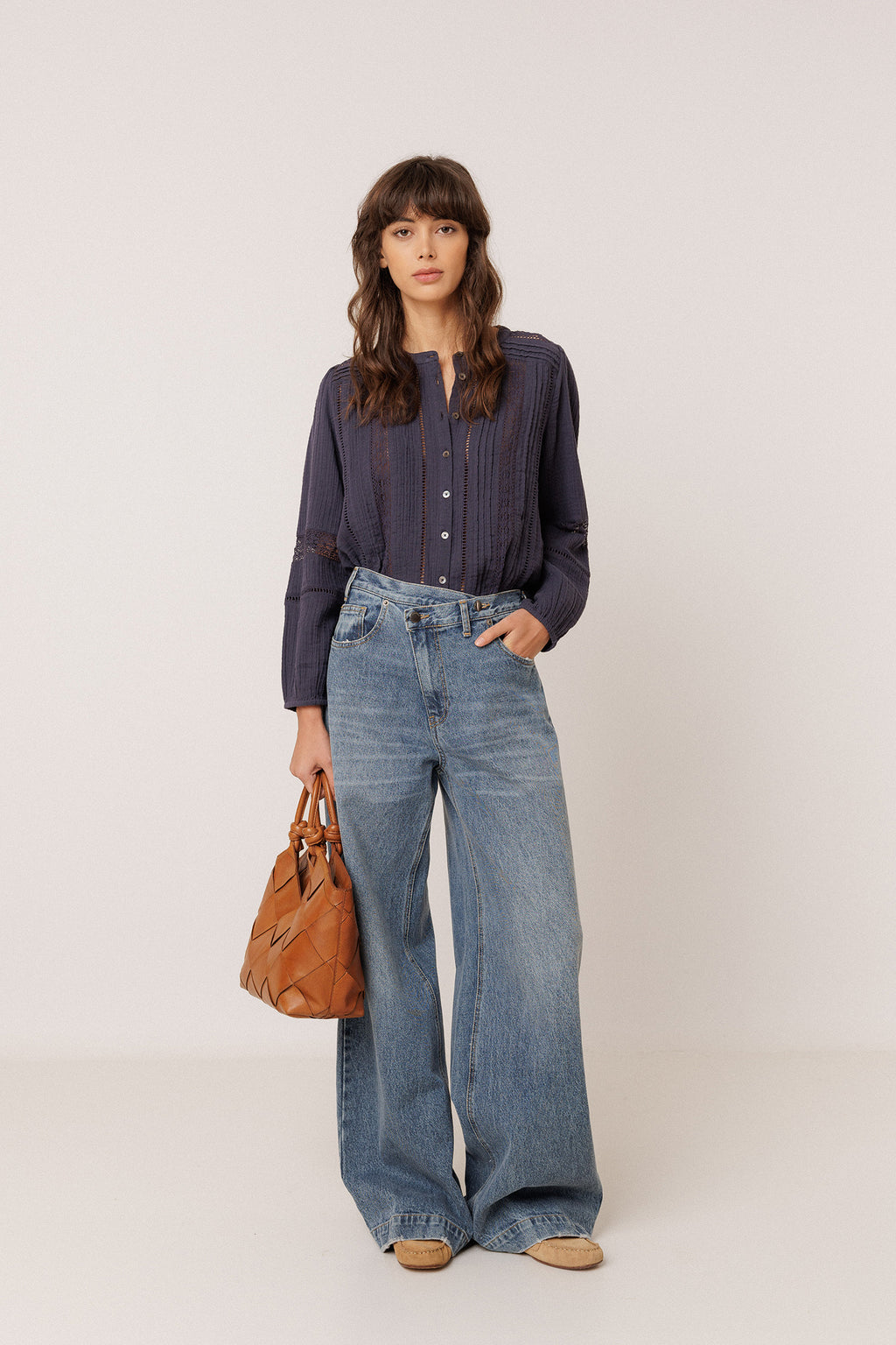 Chemise Romantique En Double Gaze - Bleu Marine