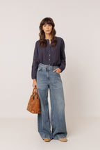 Chemise Romantique En Double Gaze - Bleu Marine