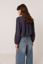 Chemise Romantique En Double Gaze - Bleu Marine