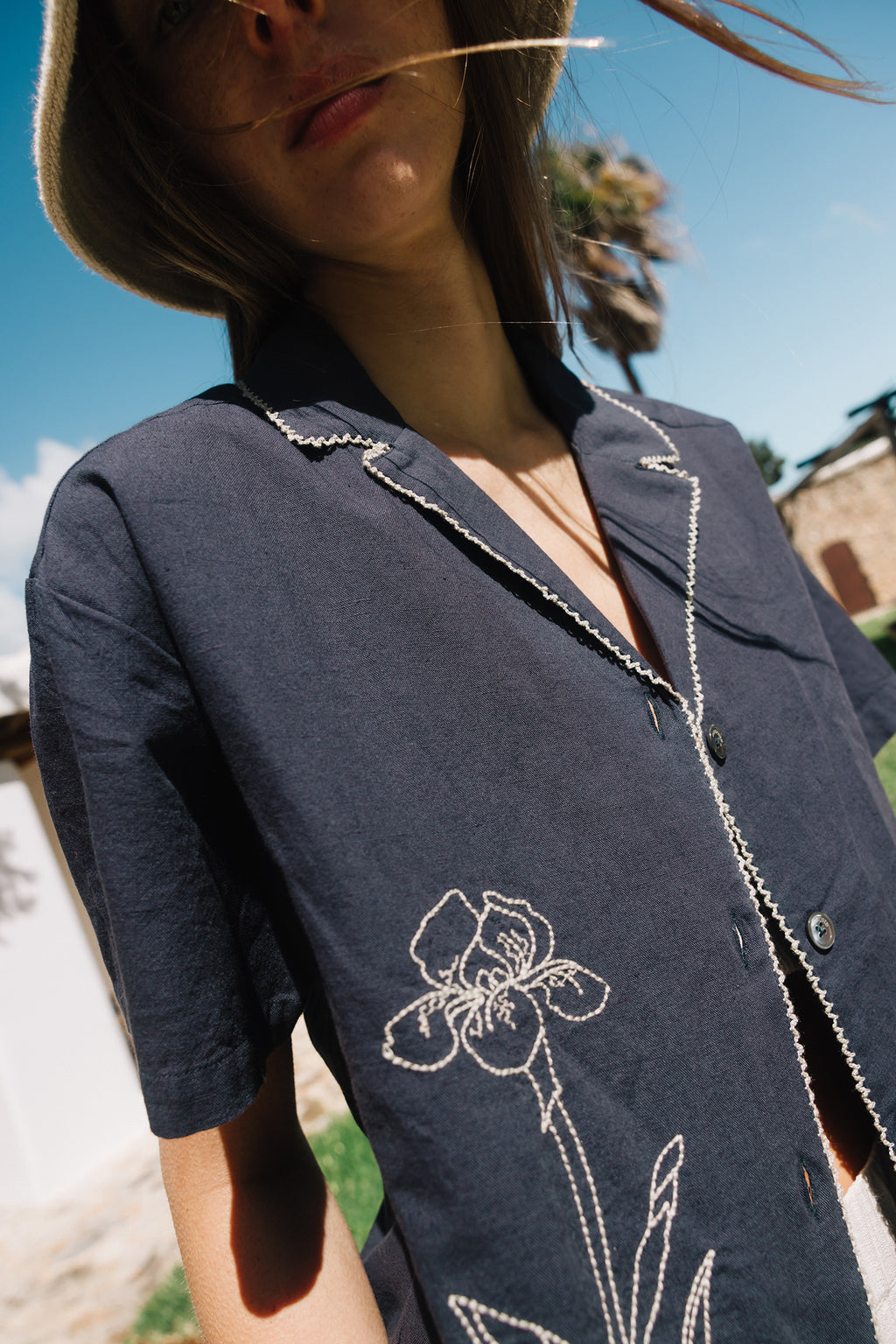 Chemise Longue Brodée - Bleu Marine