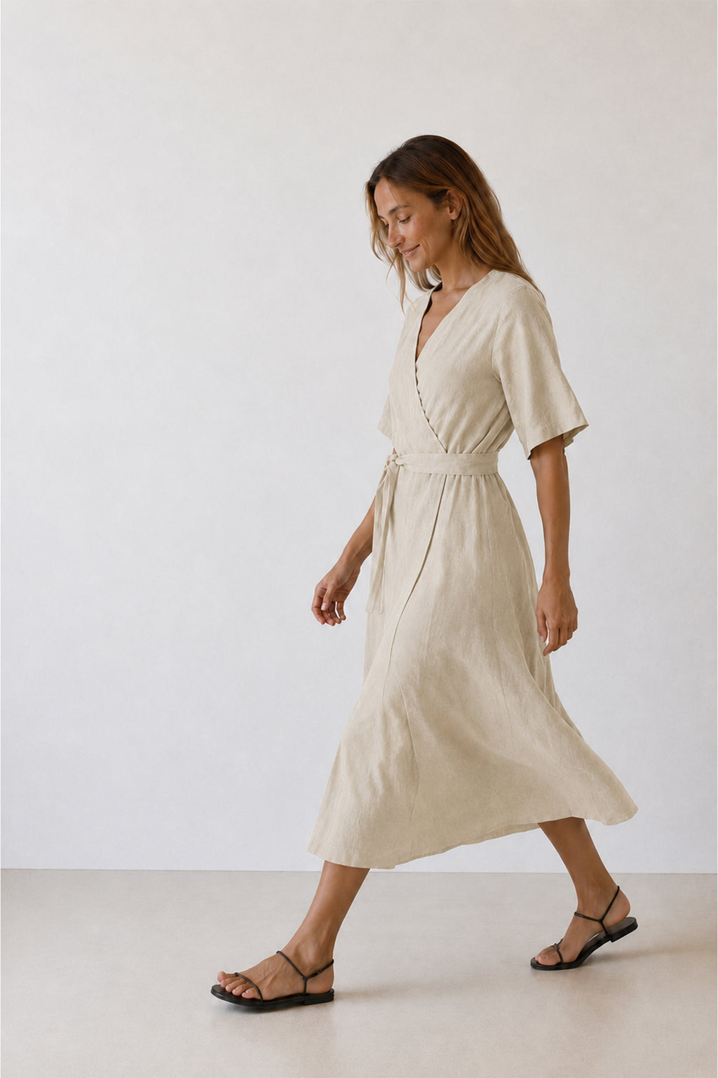 Robe Portefeuille En Lin - Pierre