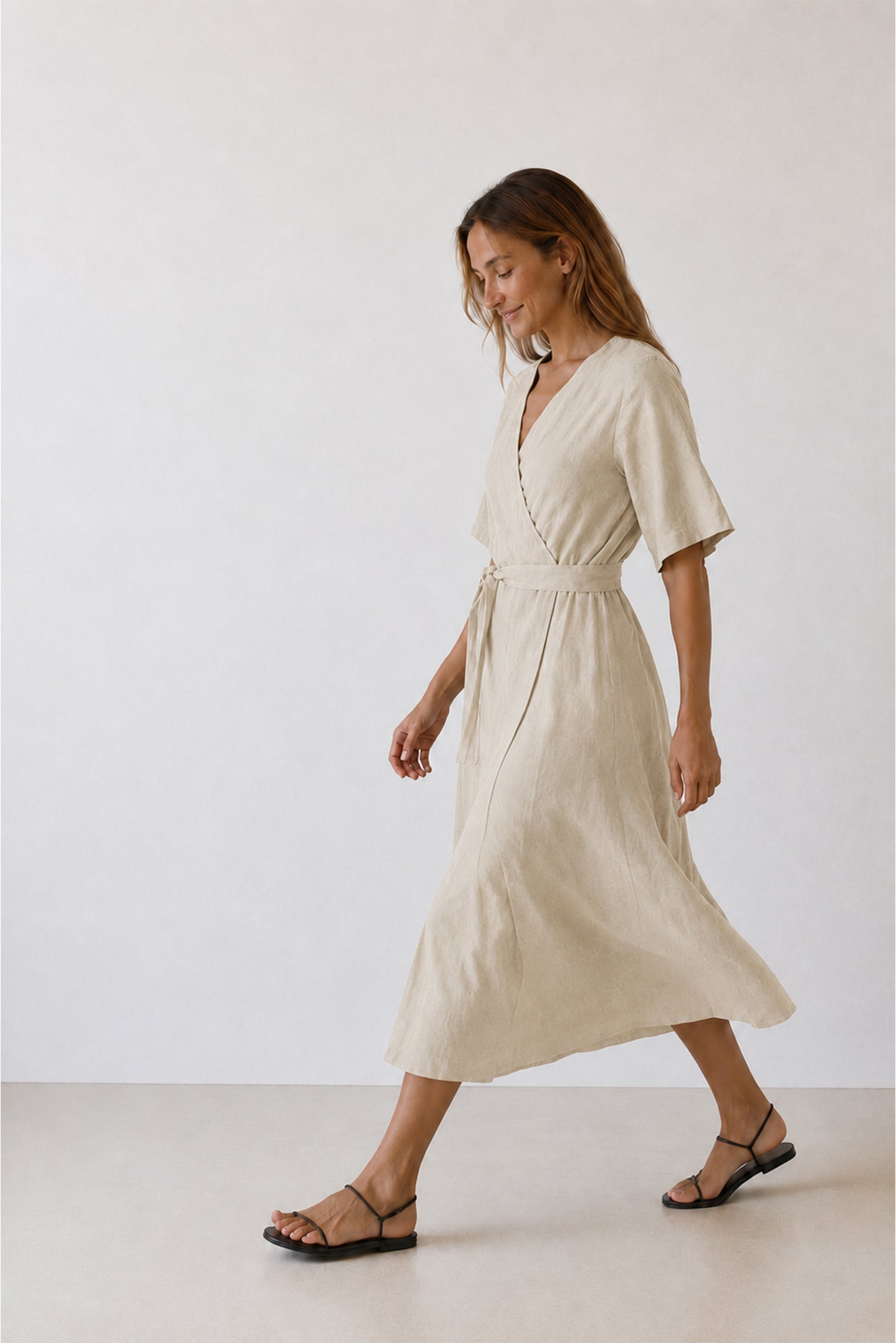 Robe Portefeuille En Lin - Pierre