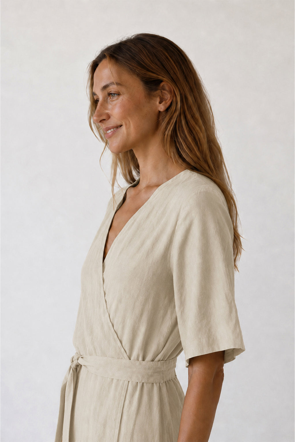 Robe Portefeuille En Lin - Pierre