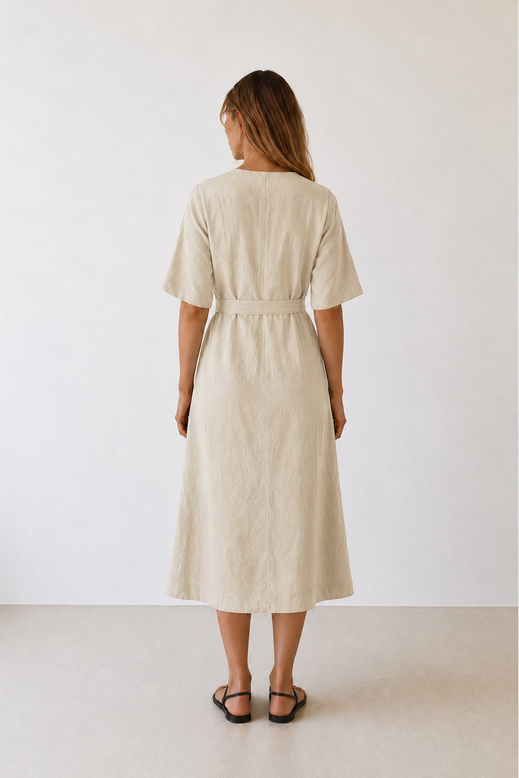 Robe Portefeuille En Lin - Pierre