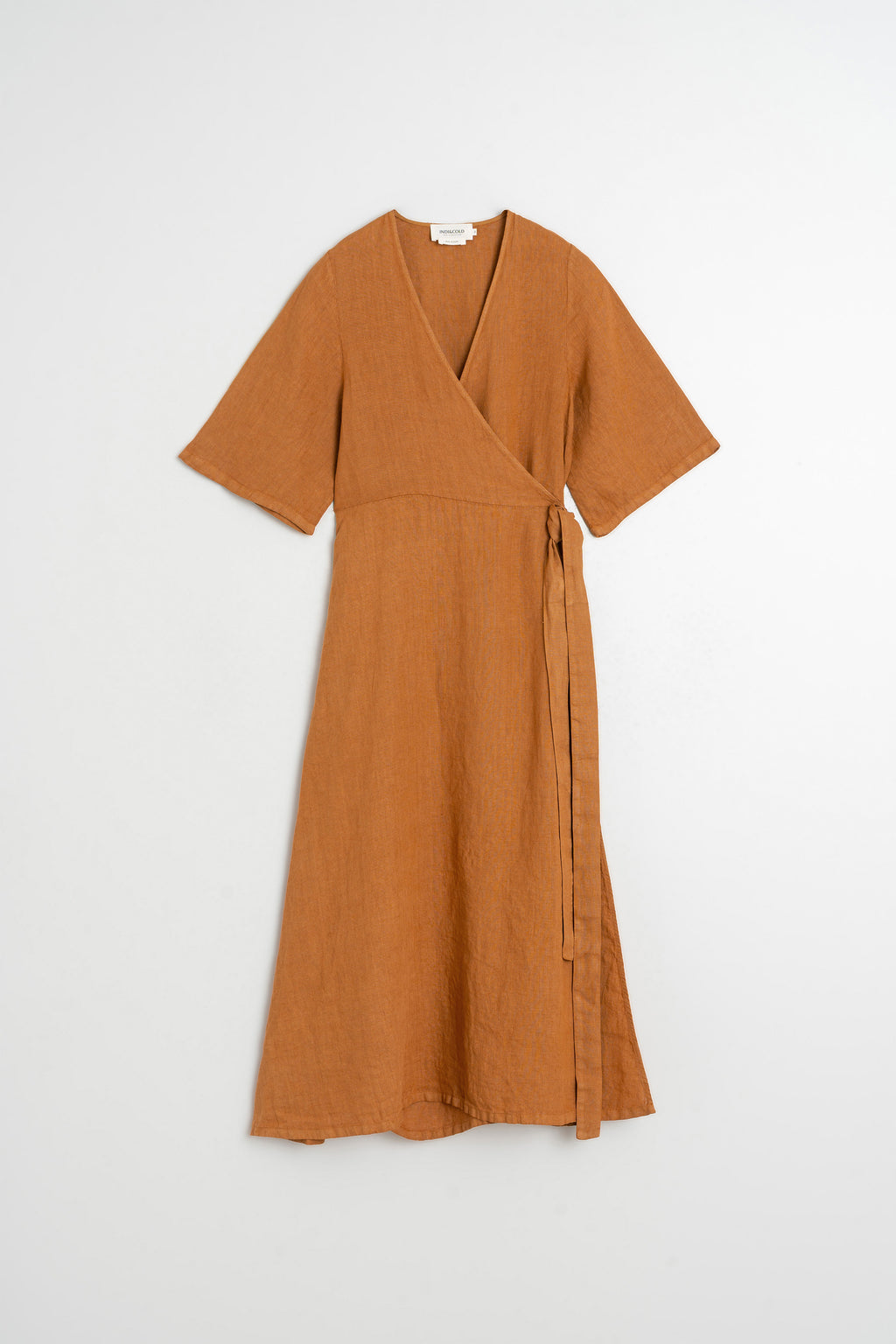 Robe Portefeuille En Lin - Rouille