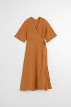 Robe Portefeuille En Lin - Rouille