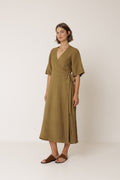 Robe Portefeuille En Lin - Kaki