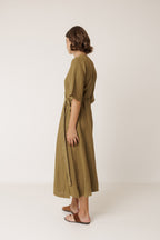 Robe Portefeuille En Lin - Kaki
