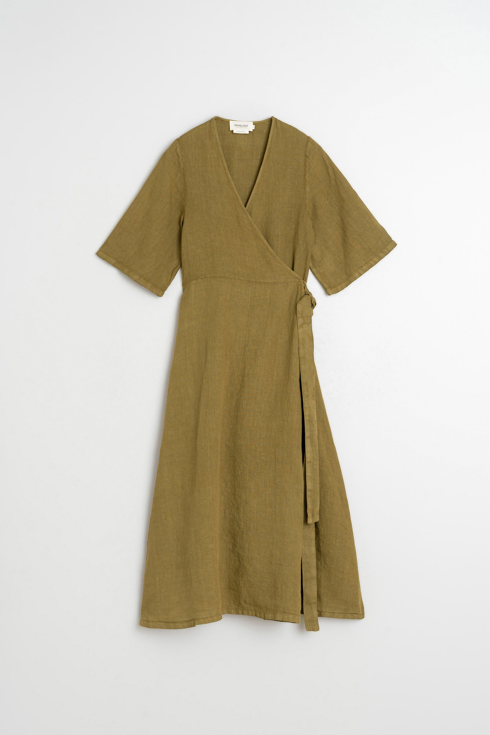 Robe Portefeuille En Lin - Kaki
