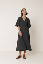 Robe Portefeuille En Lin - Charbon