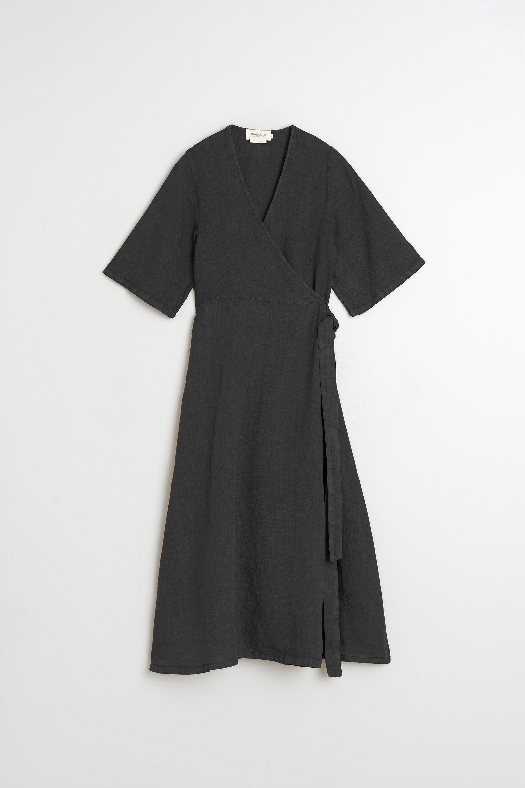 Robe Portefeuille En Lin - Charbon