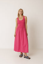 Robe Combinée En Popeline - Fraise
