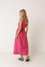 Robe Combinée En Popeline - Fraise