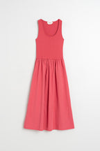Robe Combinée En Popeline - Fraise