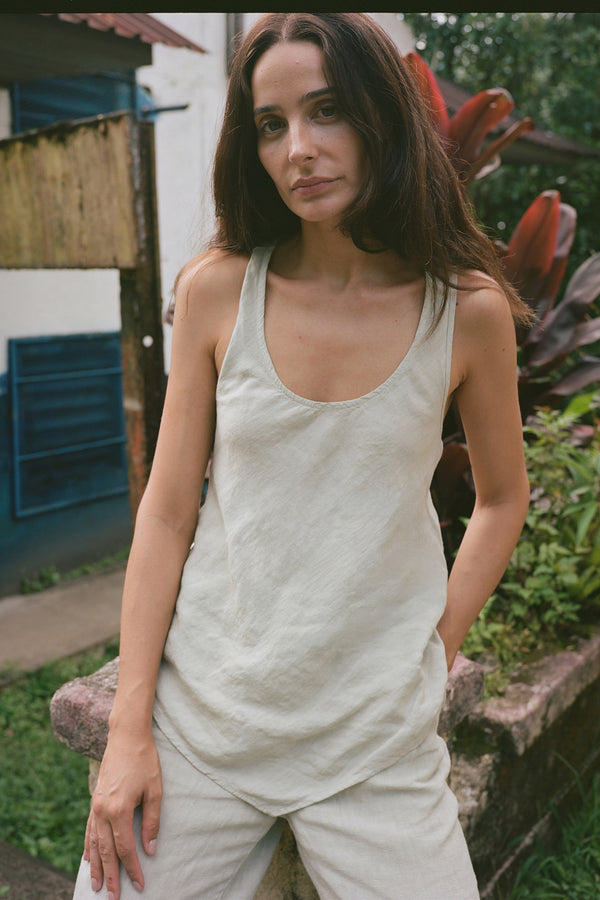 Asymmetric-Hem Linen Top - Ivory