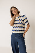 Pull Crocheté À Motif Zigzag - Bleu Britannique