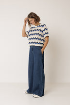 Pull Crocheté À Motif Zigzag - Bleu Britannique