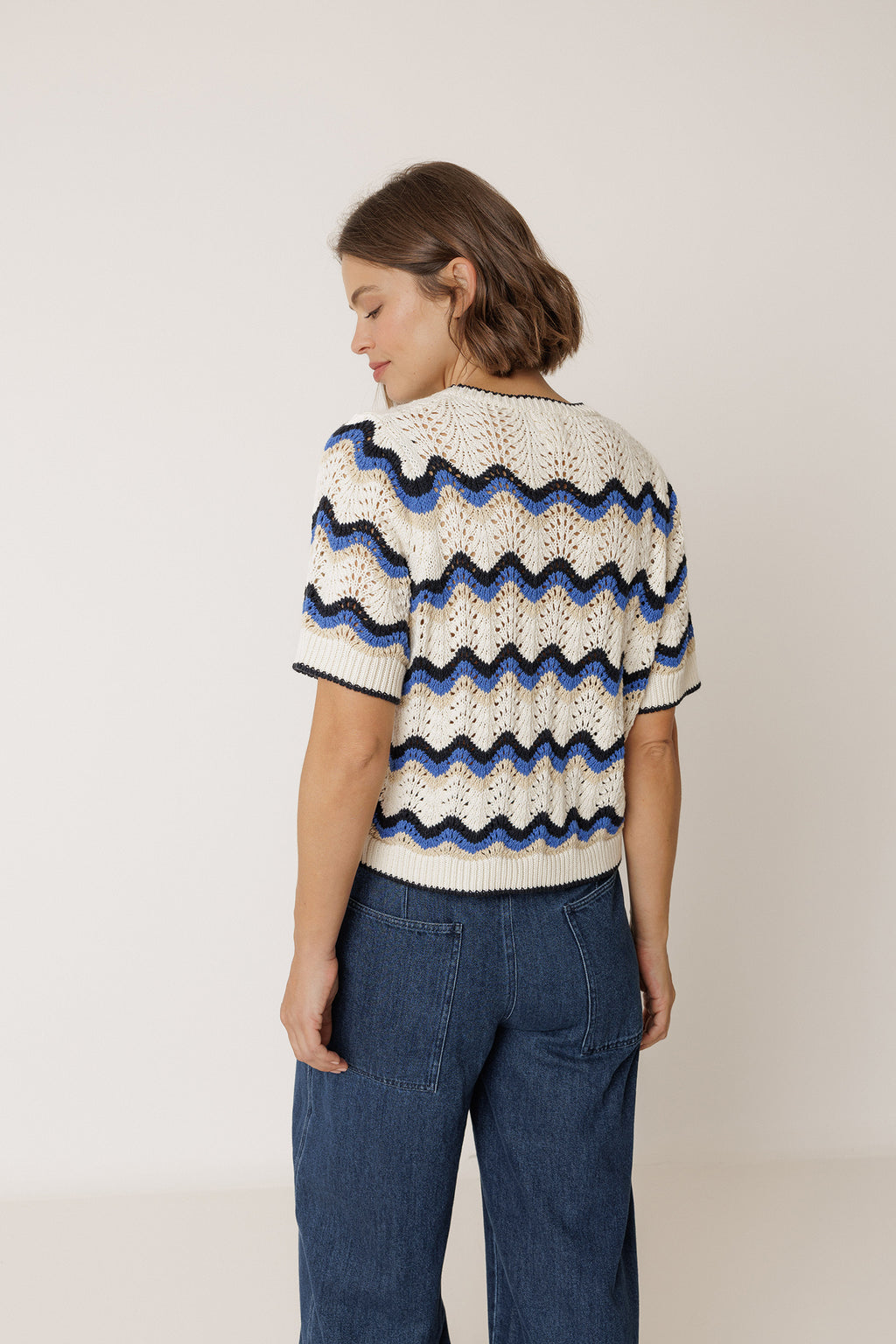 Pull Crocheté À Motif Zigzag - Bleu Britannique