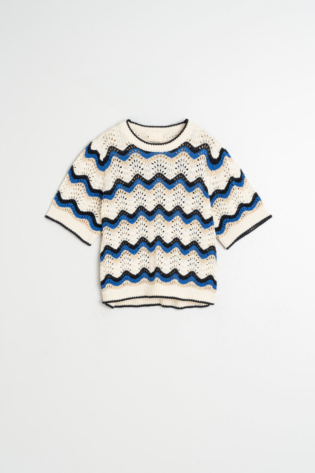 Pull Crocheté À Motif Zigzag - Bleu Britannique